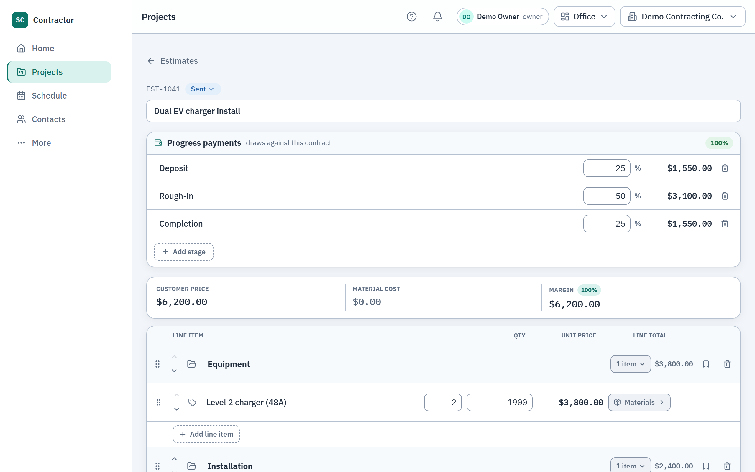 Estimates that become contracts — Simple Contractor CRM on desktop and phone.